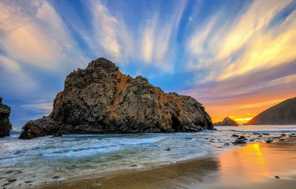 Picture sea, sunset, rocks, coast