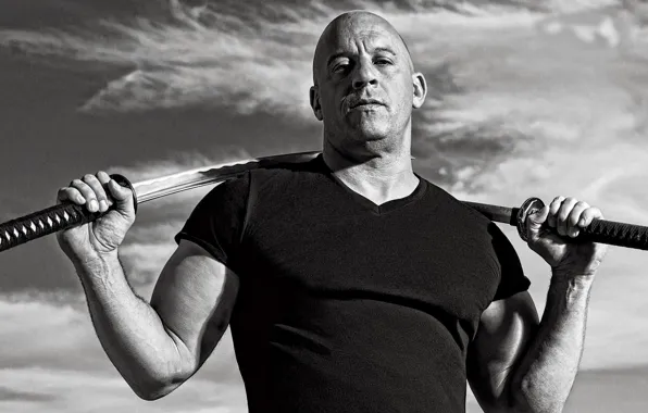 Actor, VIN Diesel, swords, katana, Vin Diesel