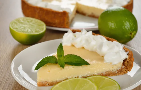 Picture mint, cakes, key lime pie, lime slices