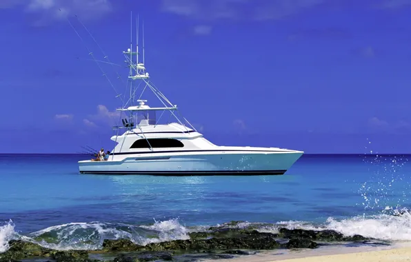 Fishing, yacht, white
