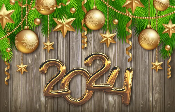 Gold, balls, New Year, figures, golden, new year, Christmas, balls