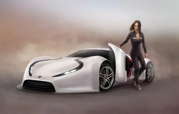 Picture machine, girl, background, art, supercar