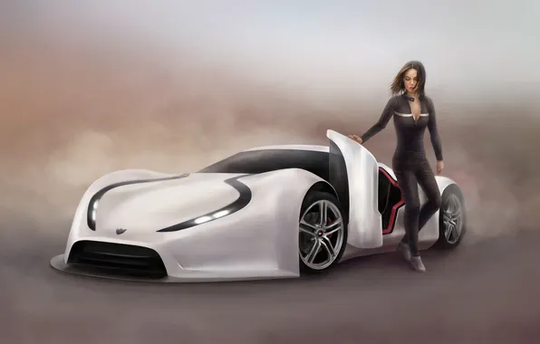 Machine, girl, background, art, supercar
