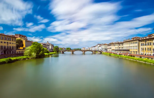 The sky, bridge, river, home, Italy, Florence, Arno
