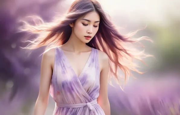 Summer, girl, light, pose, the wind, blur, brown hair, walk