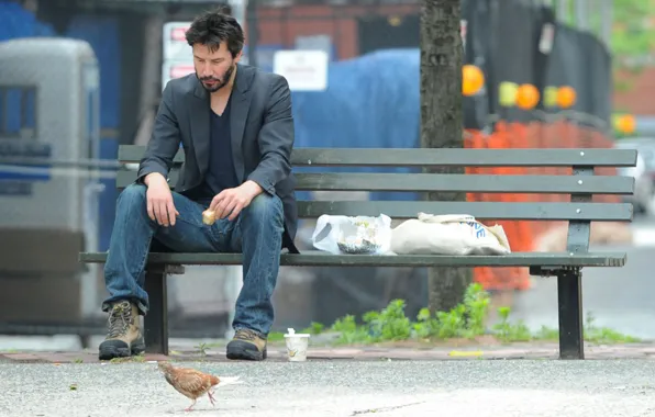 Picture bench, sadness, shoes, Keanu Reeves