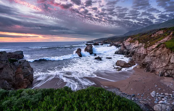 Green, nature, Ocean, Stones, Waves