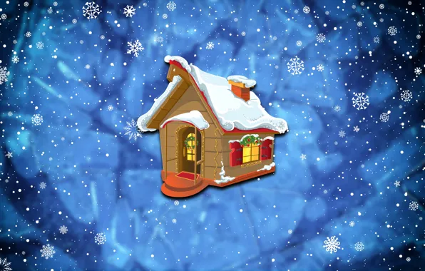 Winter, Minimalism, Figure, Snow, New Year, House, Christmas, House