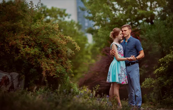 Summer, girl, nature, romance, pair, guy, the bushes, lovers