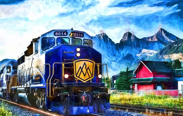 Landscape, mountains, rails, train