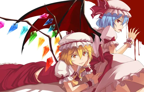 Picture blood, red eyes, Touhou Project, Remilia Scarlet, Flandre Scarlet, project East, a drop of blood, …