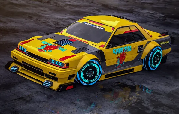 Yellow, Nissan, Car, Art, Style, Skyline, Neon, Yellow