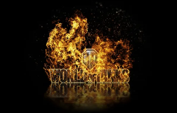 Picture reflection, fire, logo, tanks, WoT, world of tanks, World of Tanks