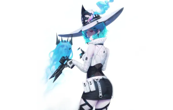 Girl, Minimalism, Gun, Style, Girl, Hat, Spirit, Gun
