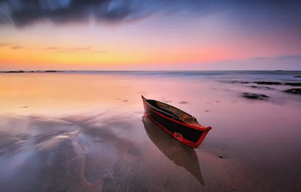 Picture sea, sunset, boat