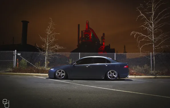 Night, the city, the fence, Honda, accord, stance, Acura TSX
