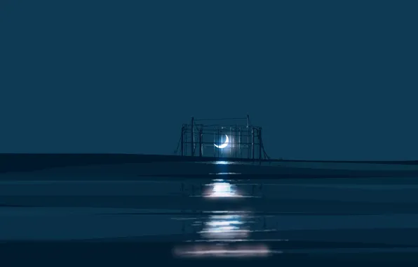 The sky, water, night, cell, fantasy, Crescent