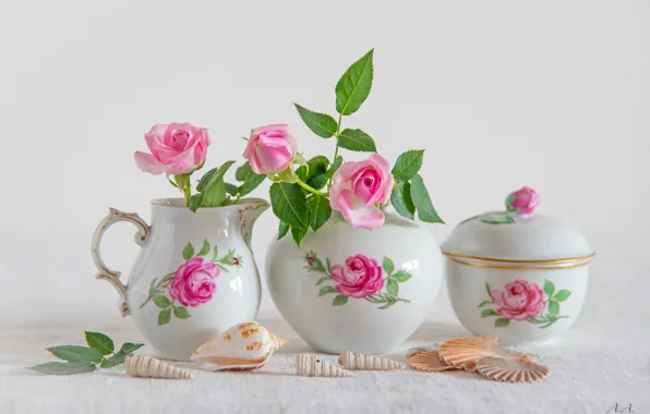 Picture flowers, background, roses, bouquet, figurine, buds