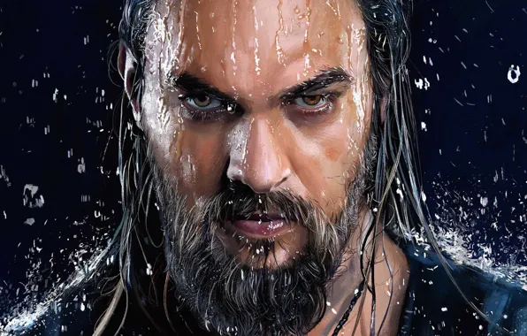 Eyes, look, water, drops, figure, beard, Aquaman, Jason Momoa