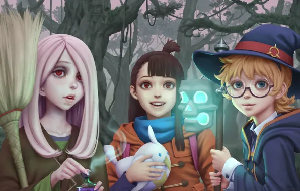 Girl, forest, hat, anime, asian, witch, japanese, oriental