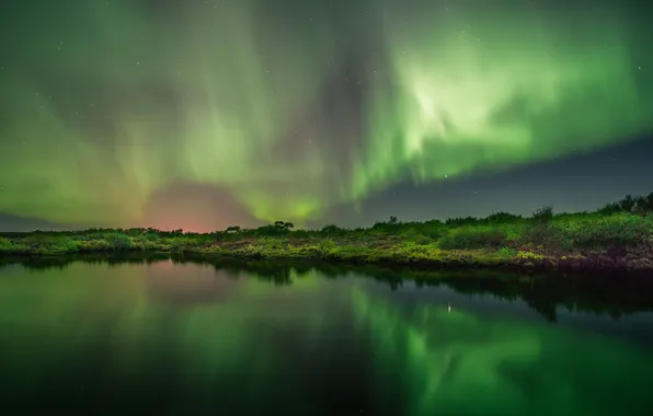Landscape, night, lights, river