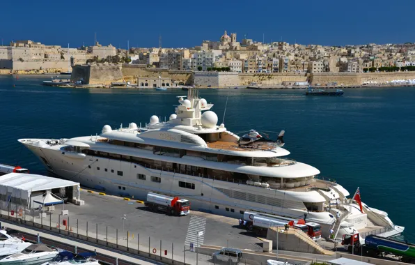 The city, dressing, yacht, port, helicopter, white, architecture, yacht