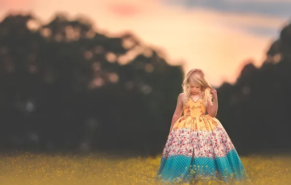 Flowers, mood, dress, meadow, girl, curls