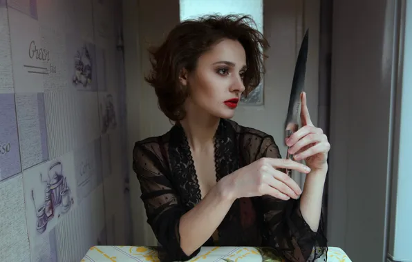 Knife, beautiful woman, Lilush Kir, Zine and Knife