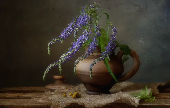 Leaves, flowers, background, Board, bouquet, pitcher, still life, field