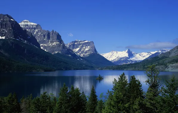 Landscape, mountains, lake, water surface
