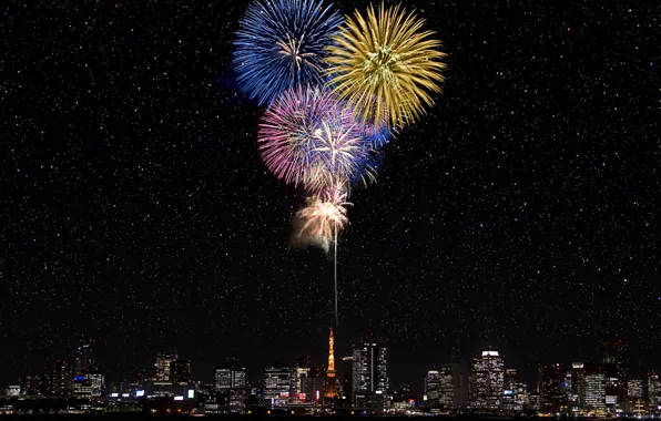 Stars, salute, Japan, Tokyo, Tokyo, Japan, fireworks