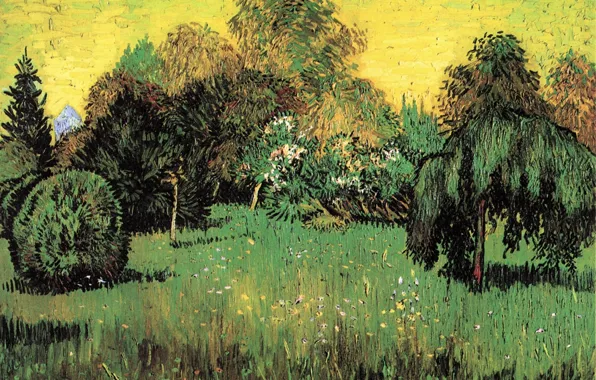 Picture grass, trees, nature, flowers, the bushes, Vincent van Gogh, The Poet s Garden