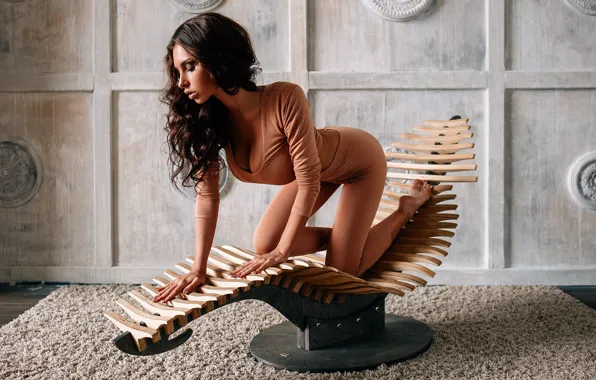 Girl, pose, hair, carpet, chair, Ksenia Wegner, Alexei Trifonov