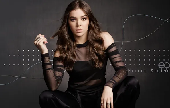 Pose, background, makeup, actress, hairstyle, brown hair, Haley Steinfeld, Hailee Steinfeld