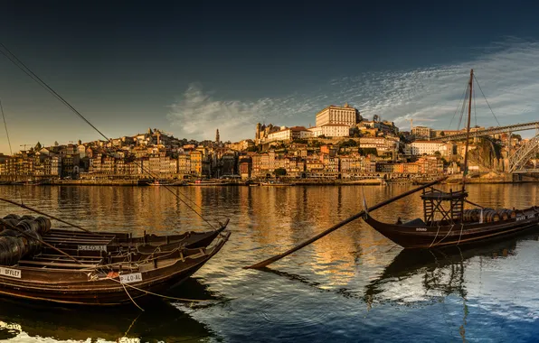 Bridge, river, boats, panorama, Portugal, Portugal, Vila Nova de Gaia, Porto