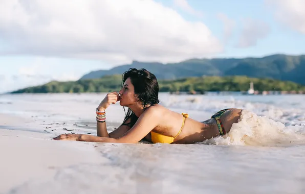 Swimsuit, ass, girl, surf, David Olkarny, Water stroke