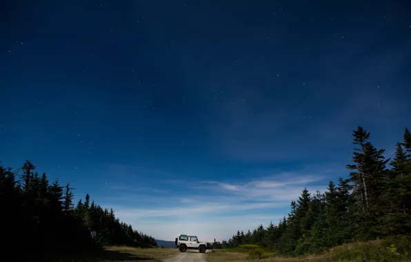 Land Rover, Nature, Sky, Stars, Wood, Night, Defender, Trees