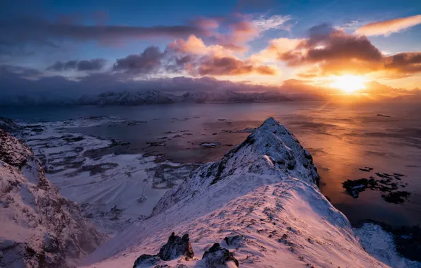 Picture sunset, mountains, Norway, Lofoten