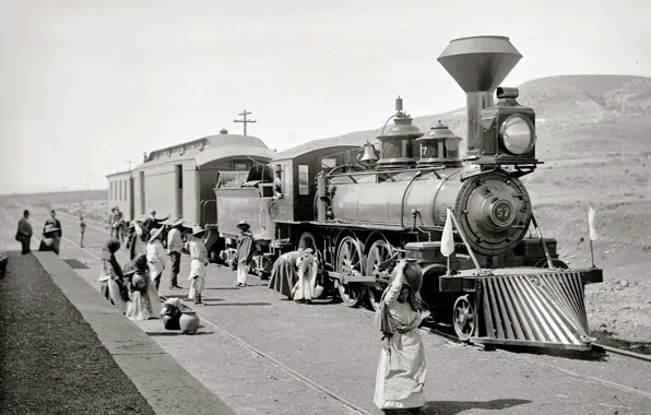 Picture retro, train, the engine, USA, stop, 1890-the year