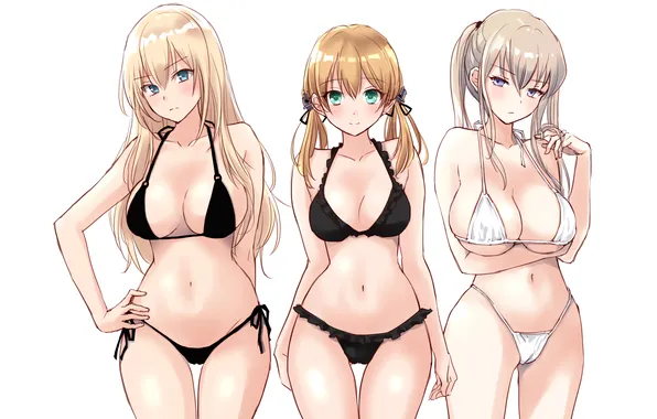 Sexy, cleavage, green eyes, long hair, girls, boobs, anime, beautiful