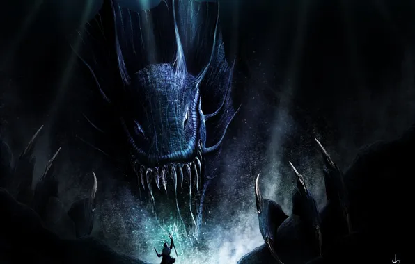 Picture darkness, magic, dragon, monster, sword, art, mouth, claws
