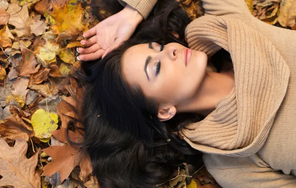 Autumn, girl, brunette