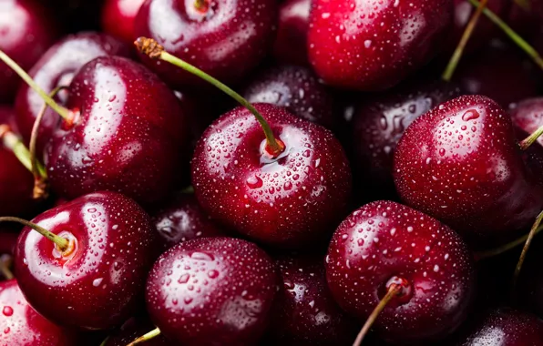 Drops, macro, red, cherry, berries, a lot, cherry, ripe
