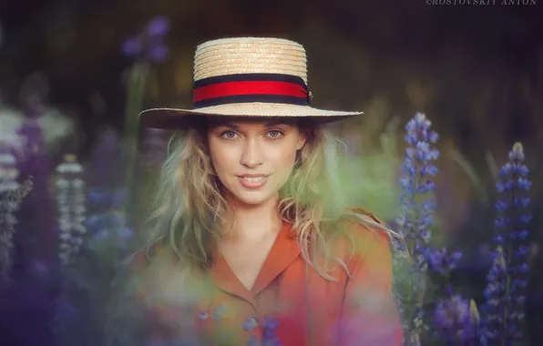 Picture look, girl, nature, smile, hat, beautiful, bokeh, Rostov Anton