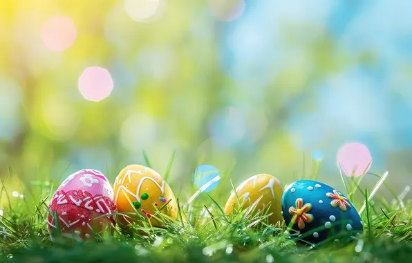 Flowers, eggs, spring, colorful, Easter, happy, flowers, spring