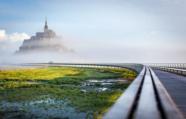 Landscape, fog, Mont Saint-Michel