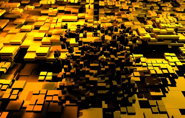Picture abstraction, abstract, Gold Cubes, Golden cubes