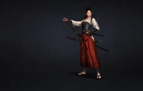 Picture Girl, Japan, Art, Style, Samurai, Minimalism, Katana, Sword