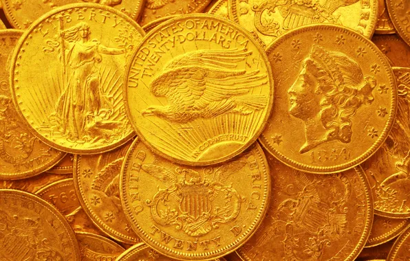 Gold, dollar, USA, coins