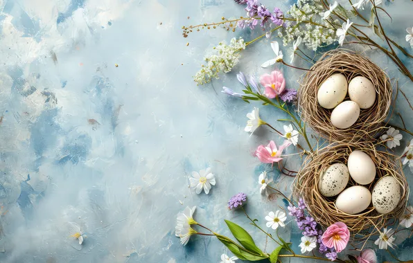 Flowers, eggs, spring, colorful, Easter, flowers, spring, Easter